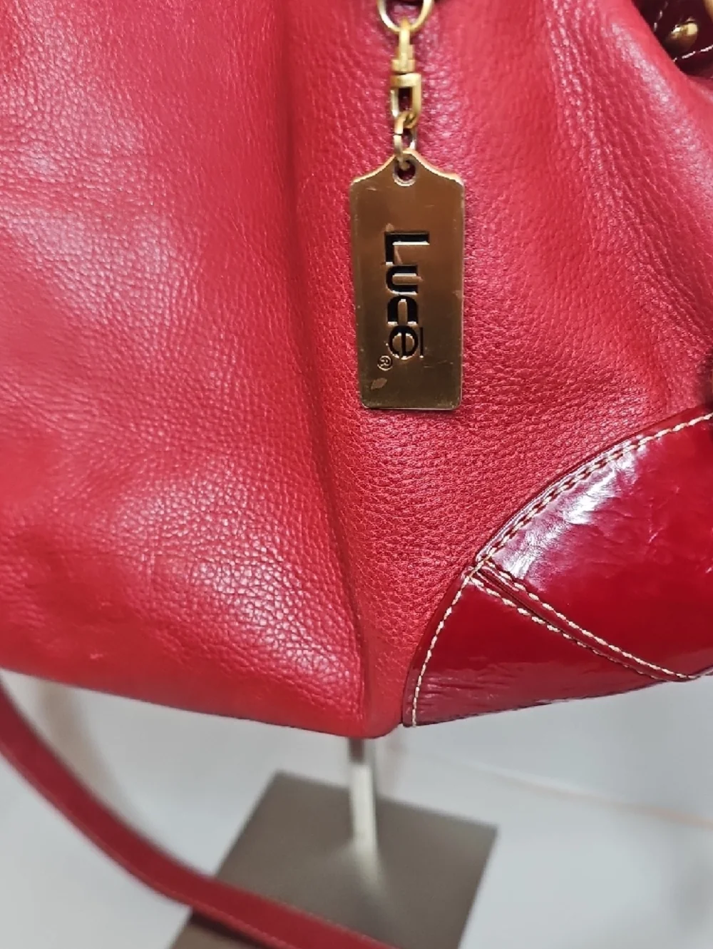 Red Leather Shoulder Bag with Gold Hardware - Picture 3 of 13